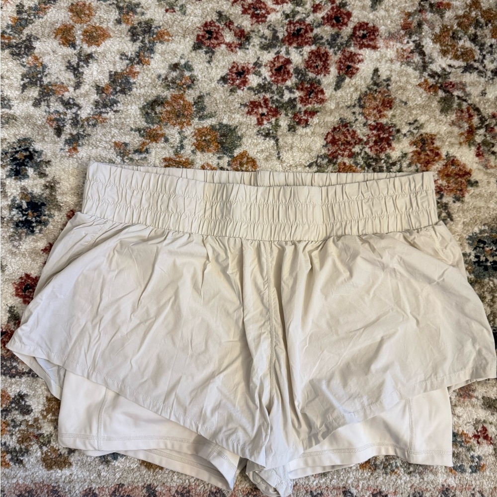 POPFLEX Cream Elastic Waist Athletic Shorts